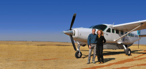 rick thomson and judi wineland boarding flight in tanzania