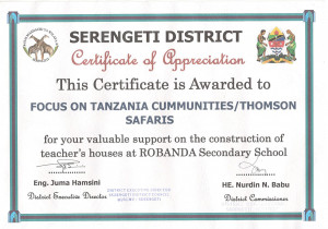 certificate appreciation focus tanzania communities and thomson safaris