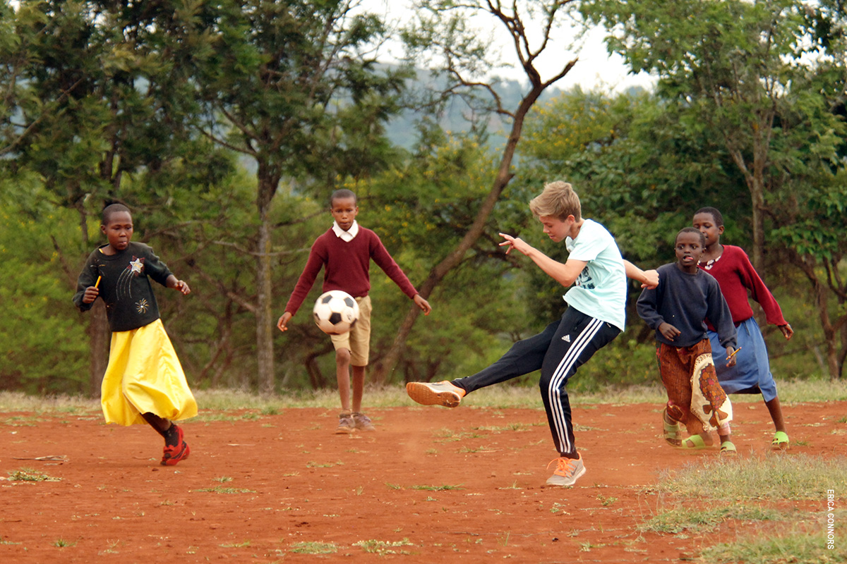soccer football with tanzania children