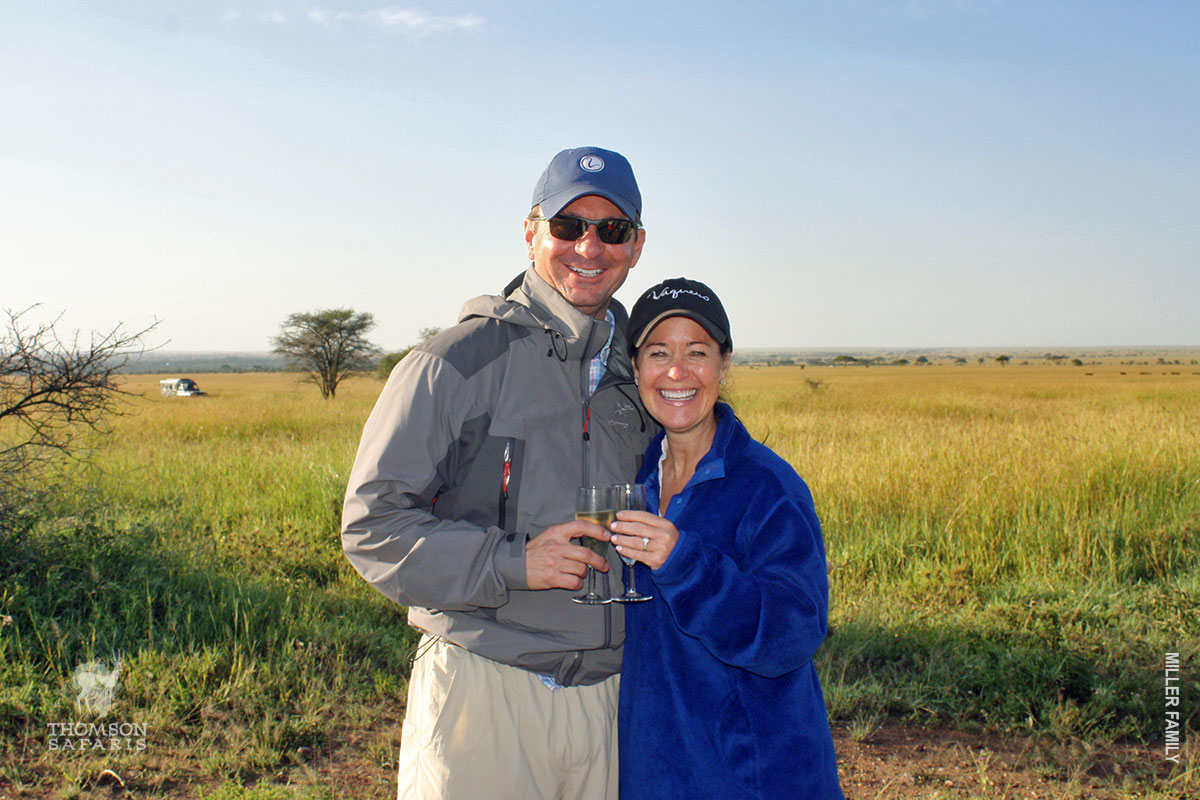 champagne in serengeti after hotair balloon flight