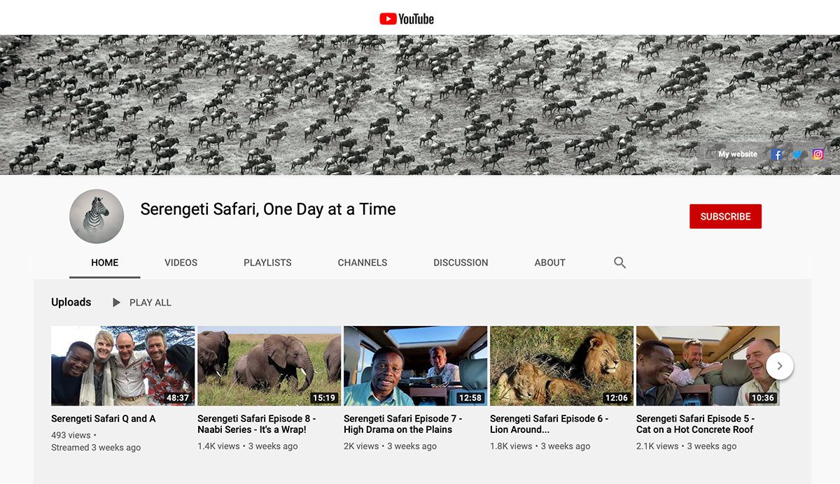 youtube channel for Serengeti Safari One Day at a Time with Paul Joynson-Hicks