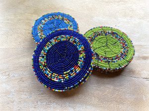 maasai beaded coasters from tanzania