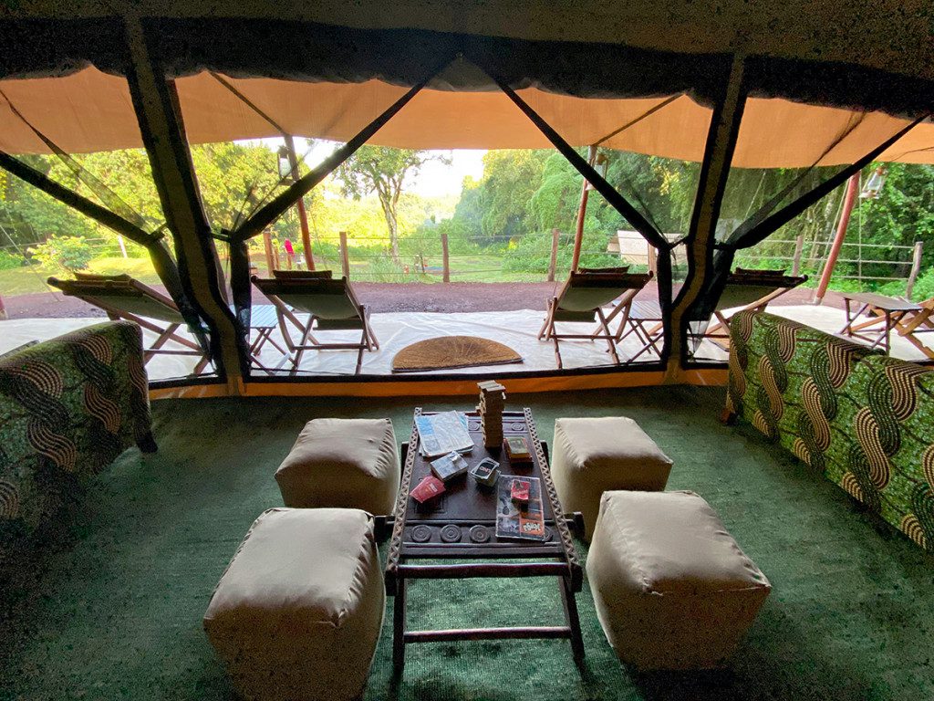 inside lounge tent at ngorongoro crater camp
