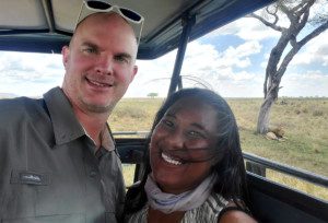 thomson staffer angela and brendan wildlife viewing on tanzania safari
