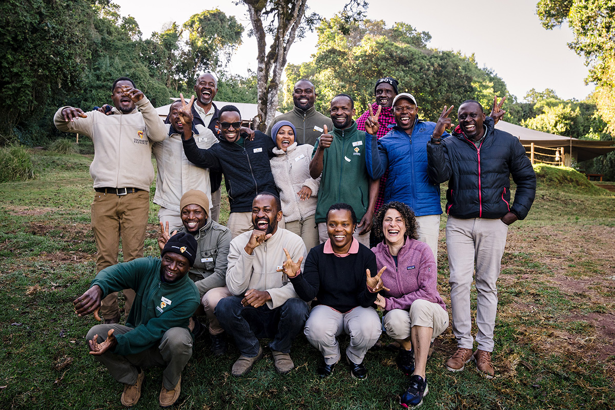 rose with thomson camp staff, guides and us staffers at ngorongoro camp