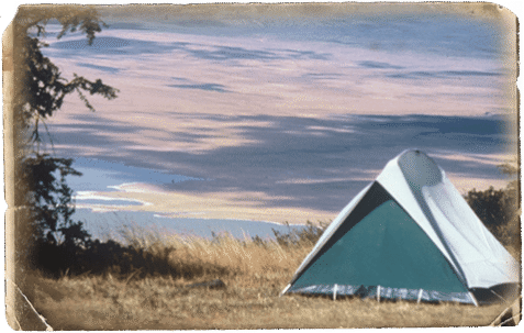 vintage a frame tent at rim of ngorongoro crater in 1980s