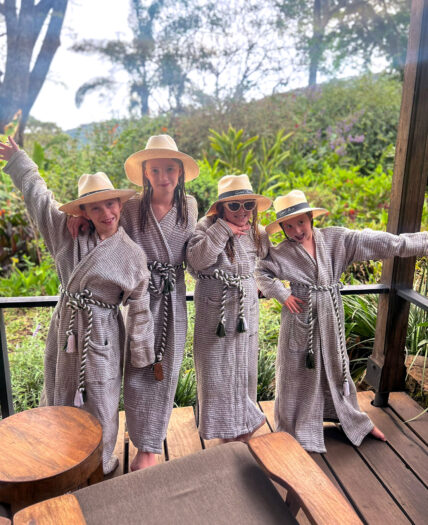 girls dressed in spa robes at gibbs farm