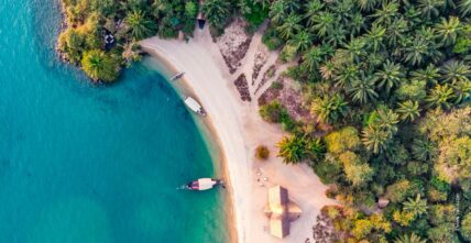 aerial view of greystoke mahale on lake tanganyika