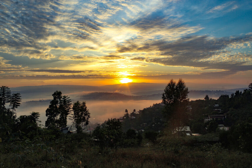 sunset over lake in rwanda