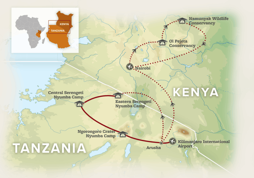 map for tembo explorer safari itinerary