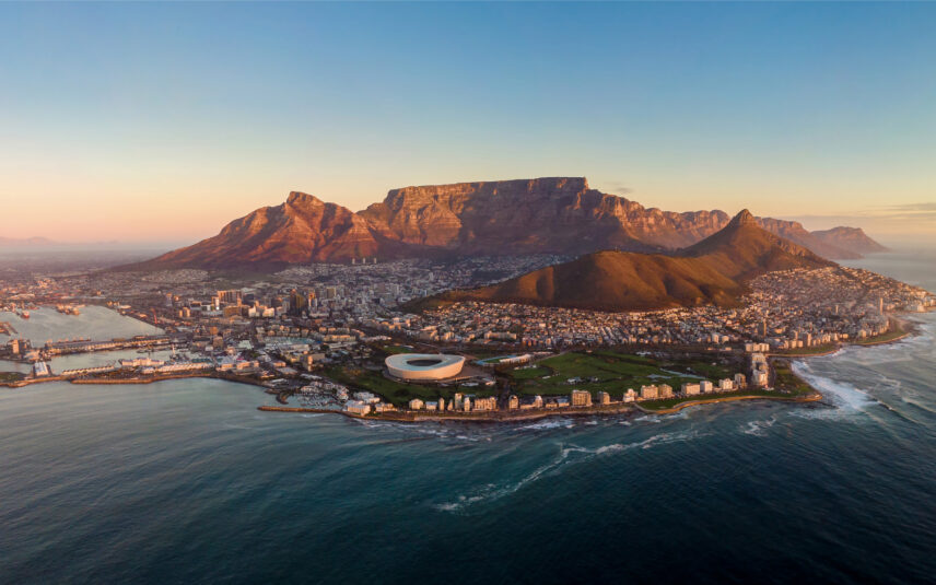 aerial view of cape town south africa at sunset