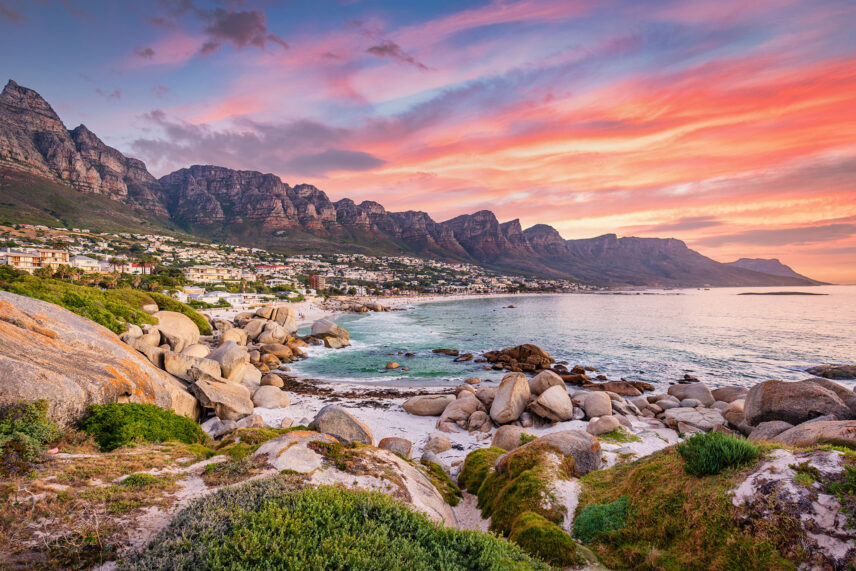 camps bay at sunset in cape town south africa