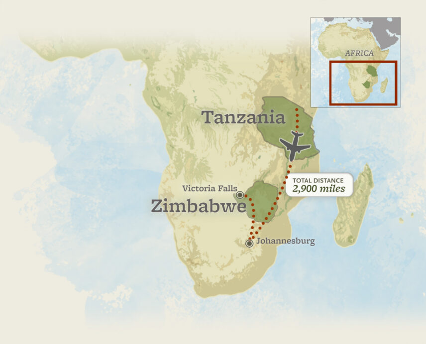 travel map from tanzania to victoria falls