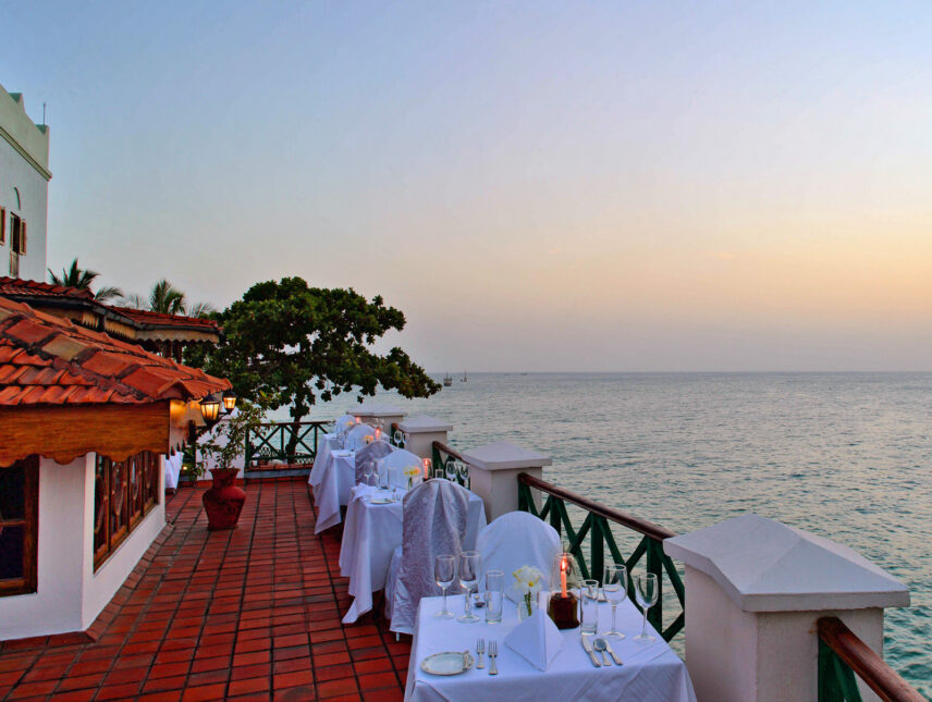 outdoor dining at serena hotel in zanzibar stone town
