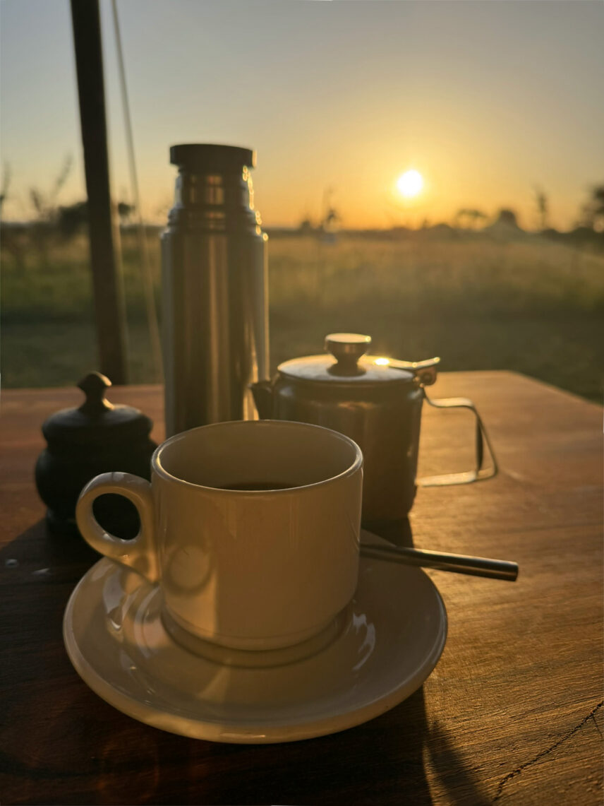 coffee served to tent every morning at thomson nyumba camps in serengeti