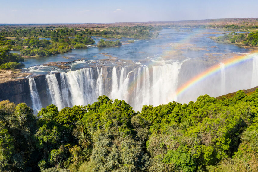 rainbow over victoria falls in africa