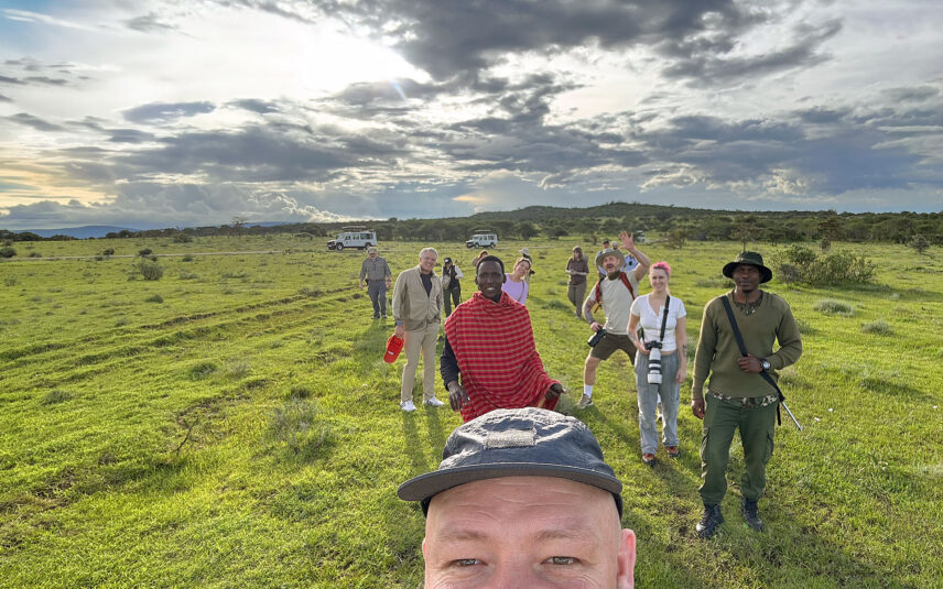 andrew takes selfie while walking through eastern serengeti nature refuge