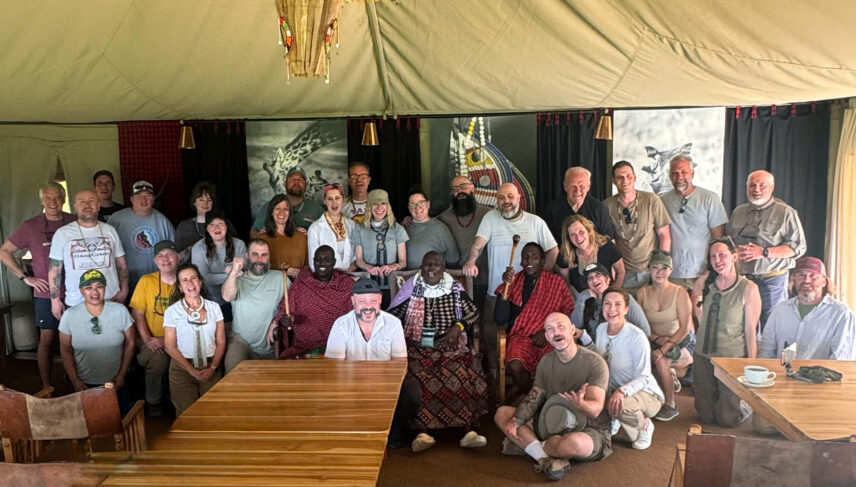 andrew and his group safari at camp in serengeti