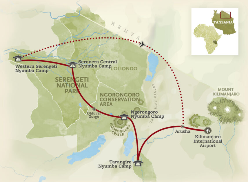 Classic Tanzania Circuit Safari route map
