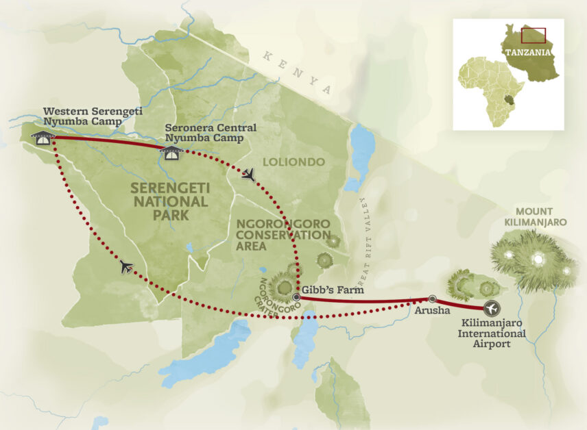 Green Season Escape Safari route map